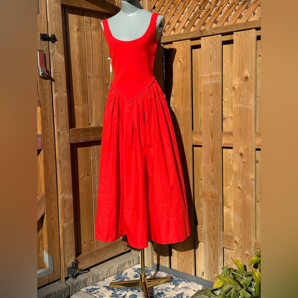 🆕 RONNY KOBO 🧿 NWT Verda Red Stretch Knit Dress, Poplin Skirt - Sz M (US6) - Picture 4 of 14